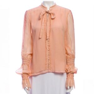 Jonathan Simkhai Pink Neck Tie Silk Ruffle Blouse